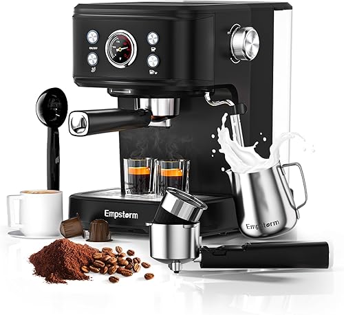 Máquina de café expreso de 20 barras con espumador de leche de vapor, máquina de café expreso compatible con cápsulas originales NS 2 en 1, máquina