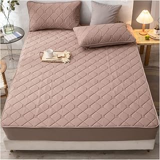 Protector de colchón de algodón transpirable, ultrasuave, duradero, lavable a máquina, con bordes elásticos, extraíble, se adapta a cama doble, color marrón, 180 x 200 cm