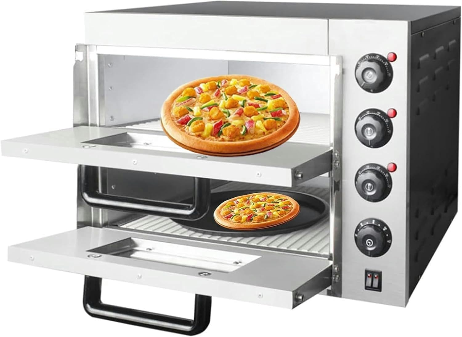Commercial Pizza Oven Countertop, 14 Double Deck Layer, 3000W Stainless Steel Electric Pizza Oven with Stone and Shelf, Multipurpose Indoor Pizza Maker for Restaurant