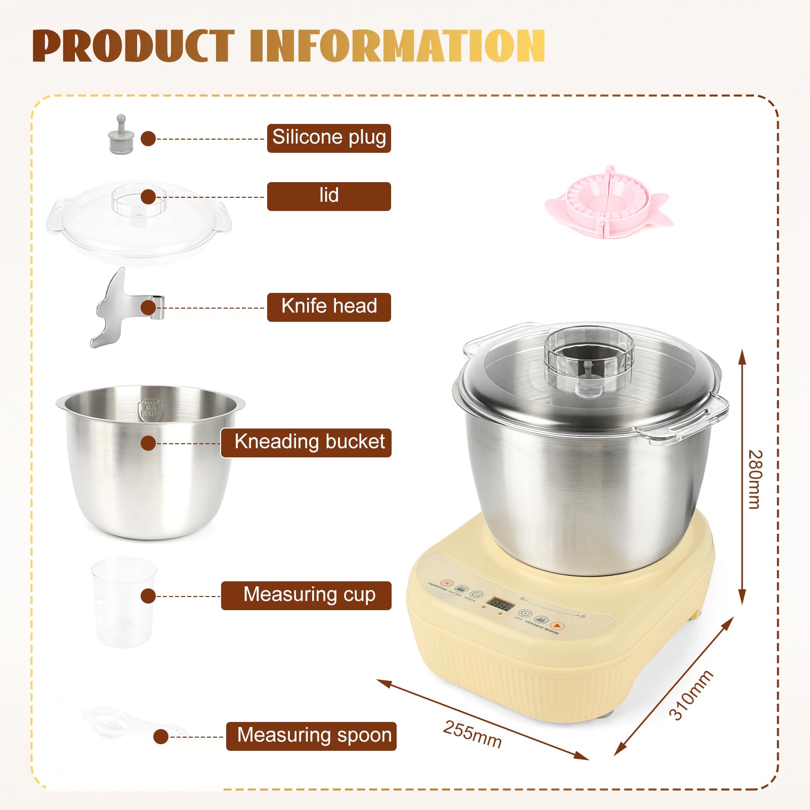 Teigmaschine, 7L Teigknetmaschine, Edelstahl Teigmehl Mixer, ollautomatische Teigknetmaschine mit Fermentierungsfunktion,Thermostatische Gärung,Intelligenter Timer