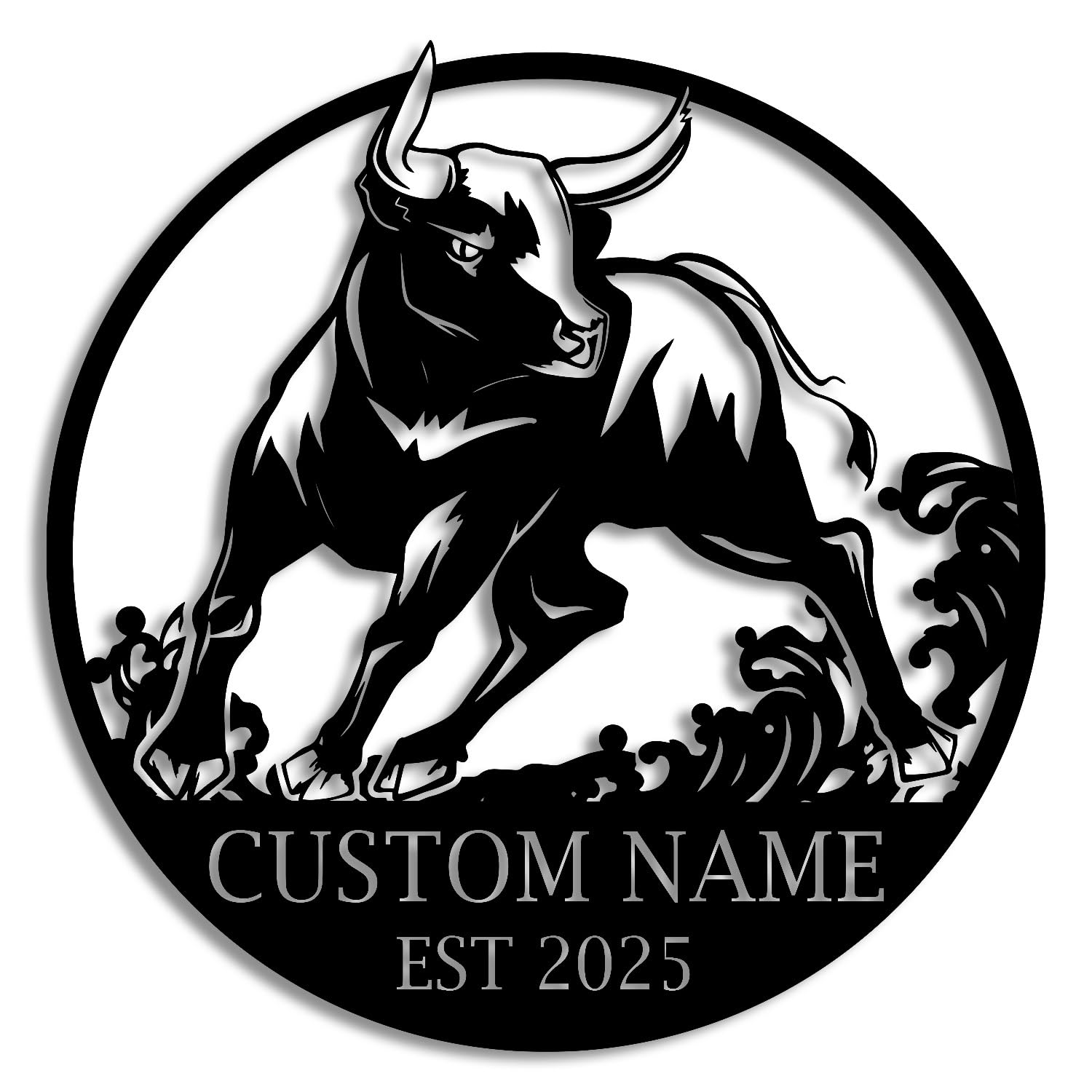 Personalized Metal Bull Wall Art, Personalized Bullfighting Metal Sign,Bullfighting Metal Wall Art, Personalized Black Bull Name Sign Decoration For Room, Personalized Unique Gifts (Style-4)