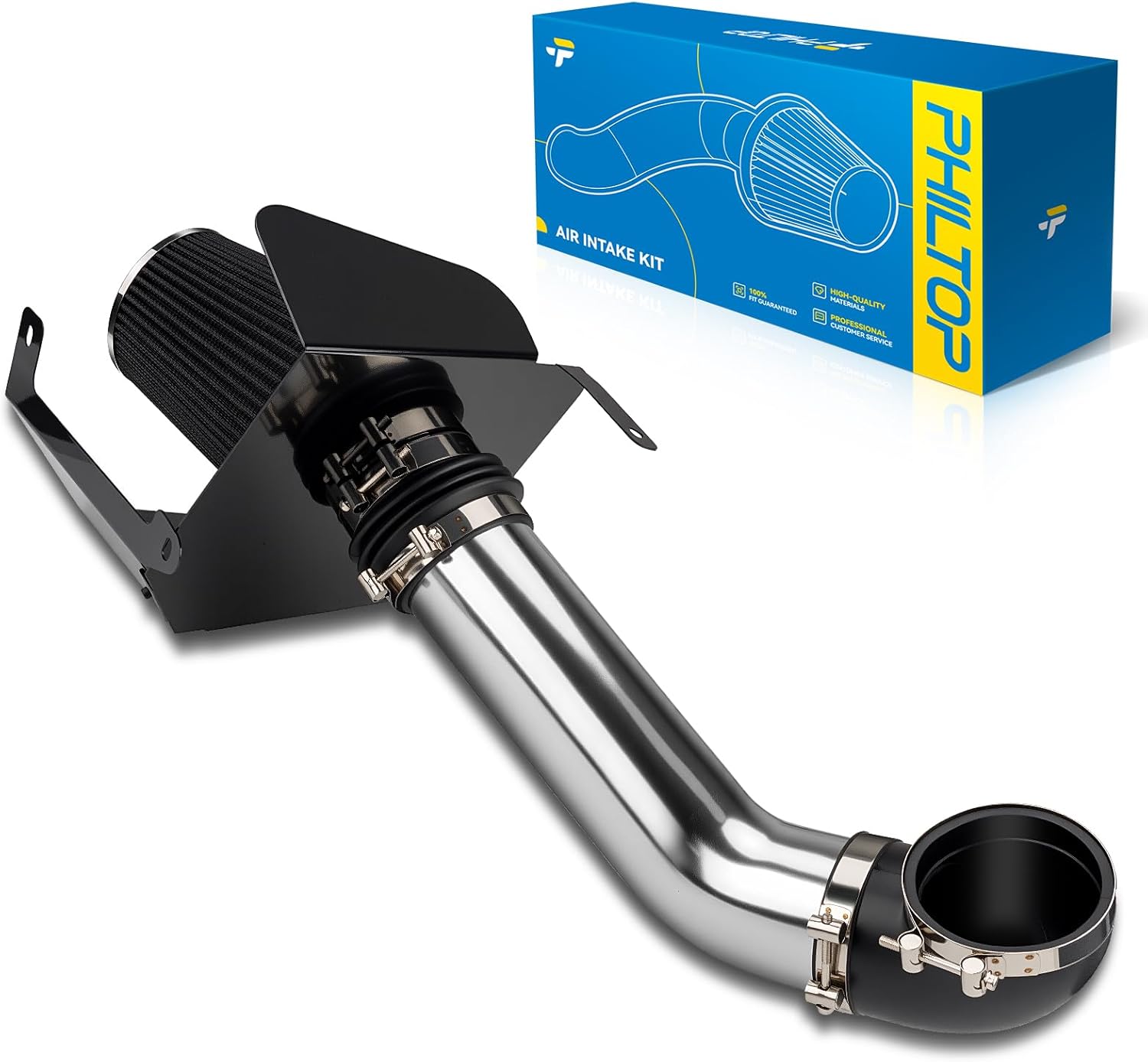 PHILTOP Cold Air Intake Kit for 2007 2008 Escalade 6.2L V8 with Filter Heat Shield (Black) Black 2007-2008 Silverado 1500