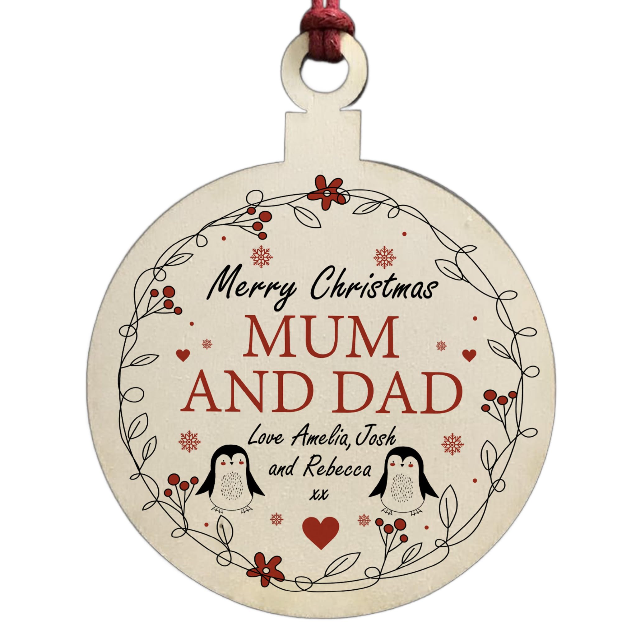 For Mum And Dad Wood Bauble Personalised Gift From Daughter Son