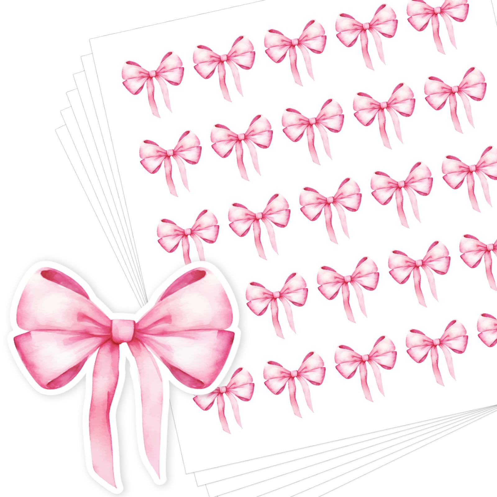 500Pcs Bow Pink Sticker,Watercolor Decor Vintage Waterproof Bow Aesthetic for Adult Scrapbook Crafts Laptop Party Favors Windows Water Bottle