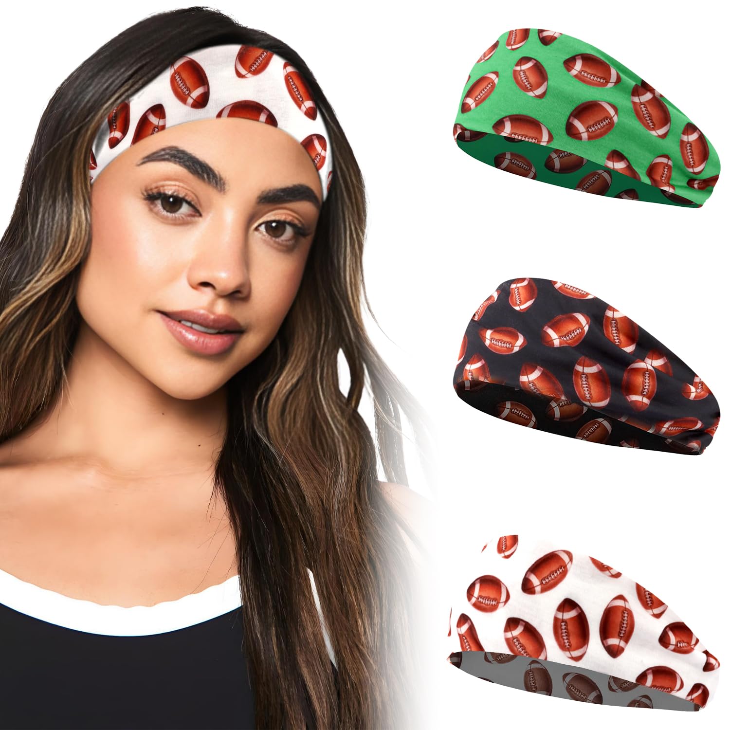 CUBACO 3 Pcs Football Headband for Women Game Day Outfits Hair Accessories Football Mom Essentials Cheer Mom Accessories Sport Headbands Elastic Soft Hair Bands for Women(Black White Green)-image-33