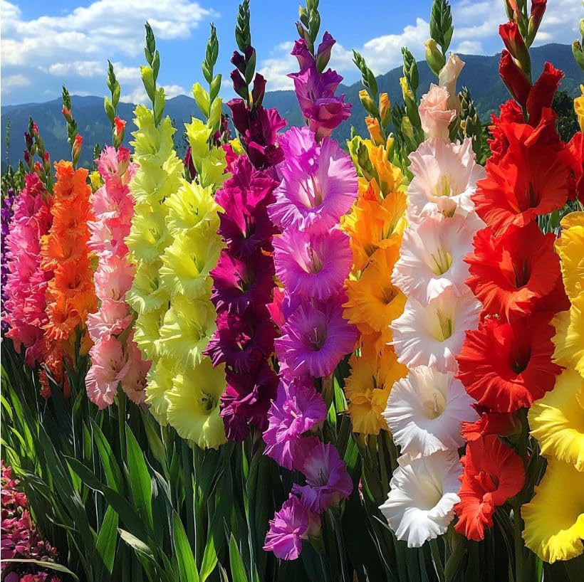 Mixed Color Gladiolus Flower Bulbs, Premium Garden Flowering Plants with Vibrant Red, Pink, Yellow, White Blooms for Home Garden Decoration (Pack of 10)