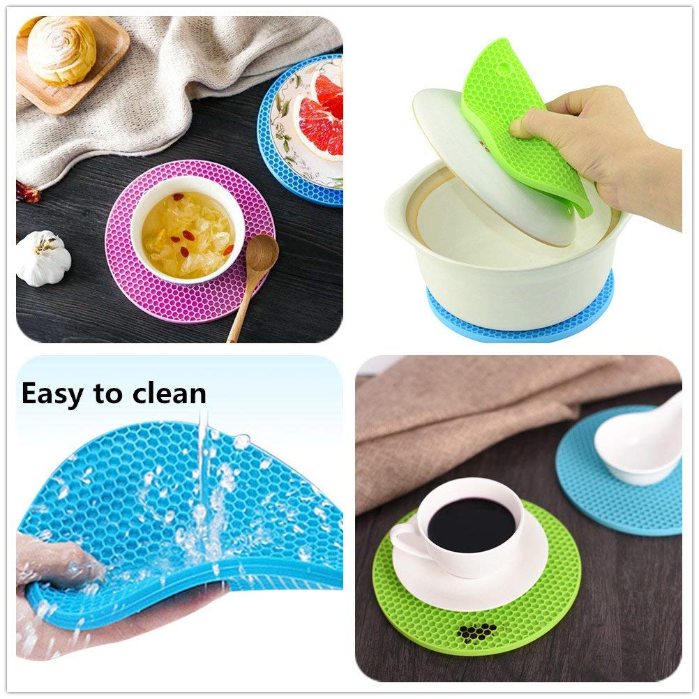 ADTALA Silicone Kitchen Mats Non Slip Dish Drying Pot Mat Thick Trivet Coasters Round Honeycomb Texture Heat Resistant Pads Flexible for Home Kitchen Tools Tableware (1 Pcs) 2