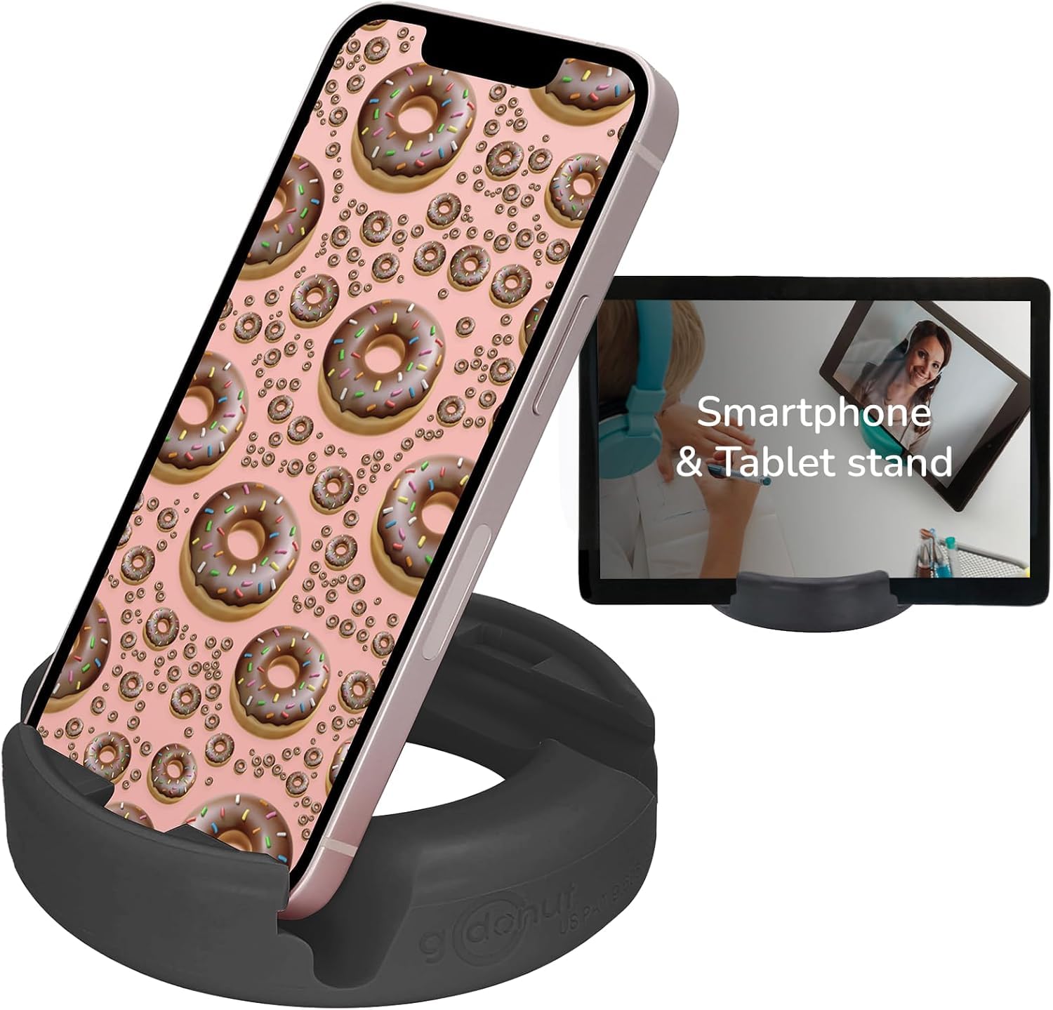 GoDonut - Soporte para teléfono para Escritorio - Soporte para teléfono móvil Compatible con teléfonos móviles, tabletas, Dispositivos electrónicos de Lectura - Multiángulo - Negro Original