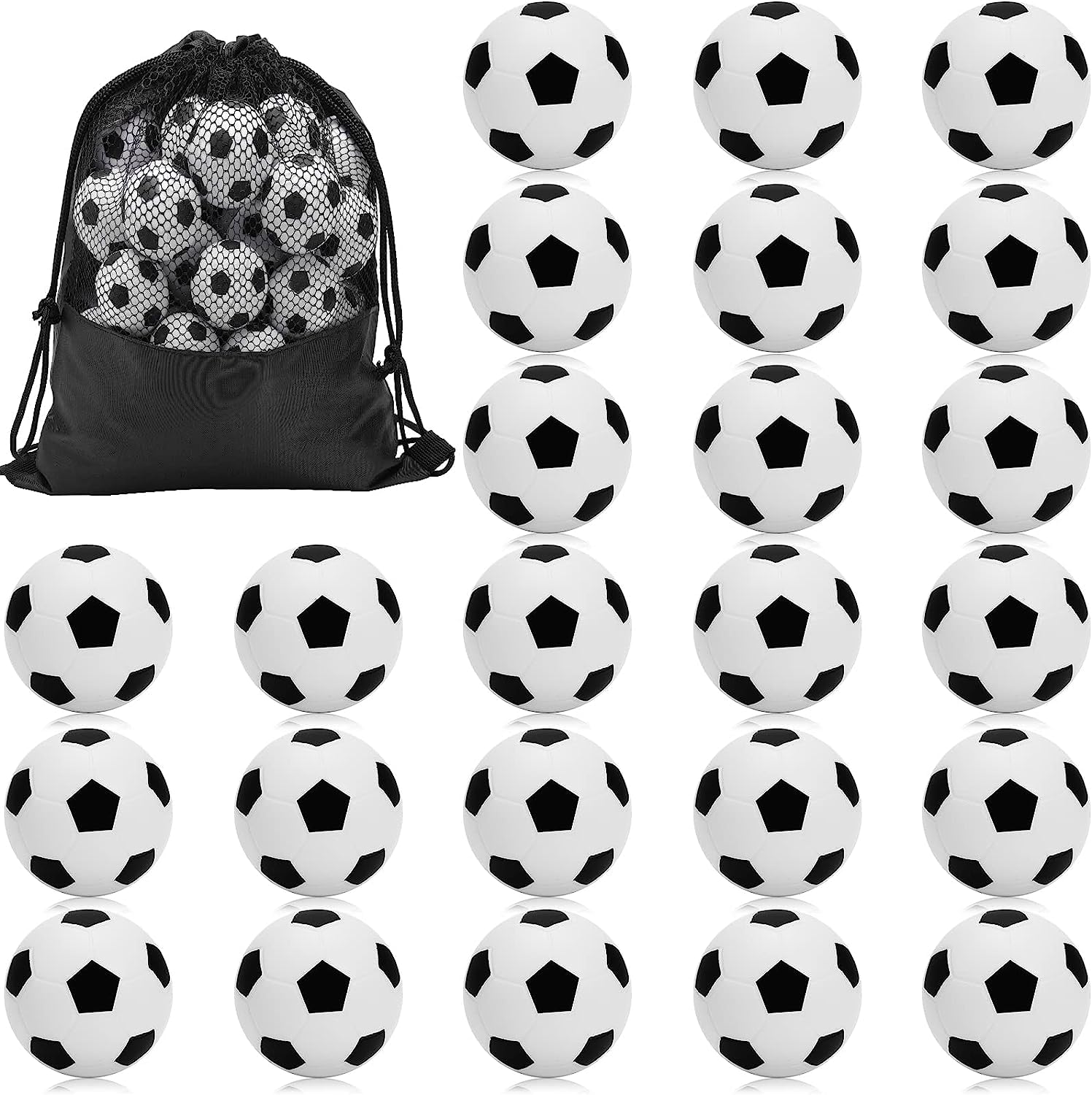 24 Mini-Schaumstoff-Fußbälle, Ca. 4 Cm – Anti-Stress-Spielzeug Für Kinder & Erwachsene, Mit Netzbeutel