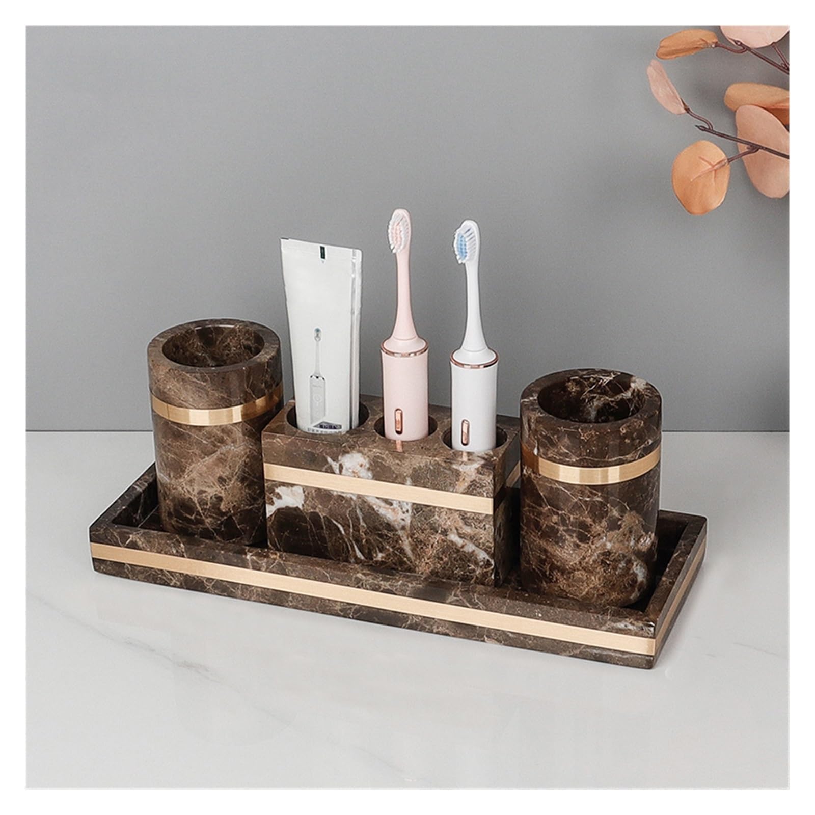 Set de Accesorios de Baño Juego de mármol natural oscuro for baño, soporte de piedra de lujo for cepillos de dientes, taza for dientes, dispensador de jabón, juegos de accesorios for baño(Soap dispens