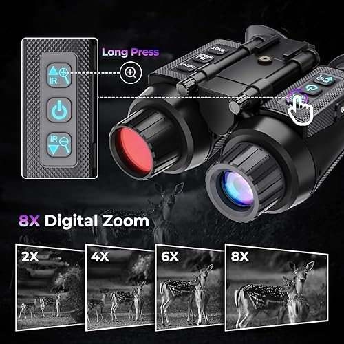 Miniatura 7 de GOYOJO Gafas de visión nocturna 4K montadas en la cabeza y binoculares para adultos, NVG infrarrojo con enfoque manual y zoom digital 8X para caza,