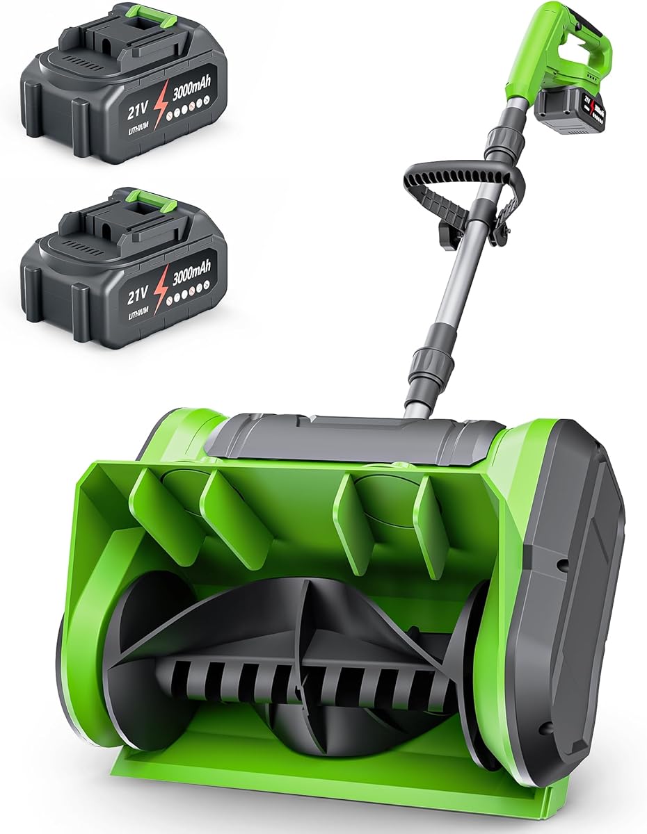 DEGGE Electric Cordless Snow Shovel, 2X 3.0Ah/ 21V/ 12-Inch Battery Snow Blower with Directional Plate & Adjustable Front Handle, Snow Removal for Driveway Sidewalk, Steps, Patio (Charger Included)