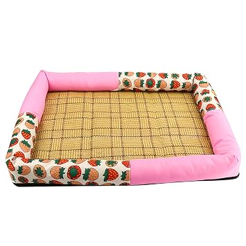 Layfuz Pet Summer Cool Mat Straw Bamboo Sleeping Bed Comfortable Cushion for Medium Size Pet Dog Cat