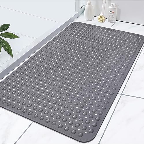 Yonala - Tapete de ducha extra grande, antideslizante de 47.2 x 31.5 pulgadas para ducha interior con orificio de drenaje y ventosas, tapete de