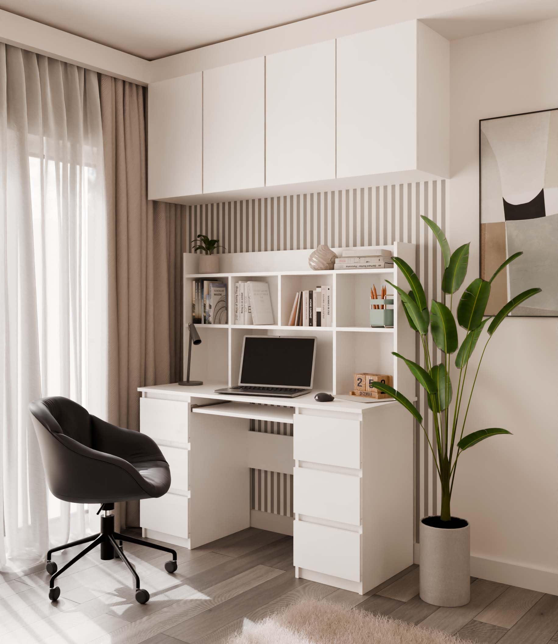CDF Bureau avec Rangement 130x51x76 cm - Blanc Mat - 3 Tiroirs et Étagères
