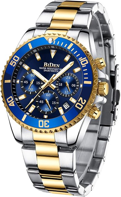 Mens Watches Chronograph Stainless Steel Waterproof Date Analog Quartz Watch Business Casual Fashion Wrist Watches for Men