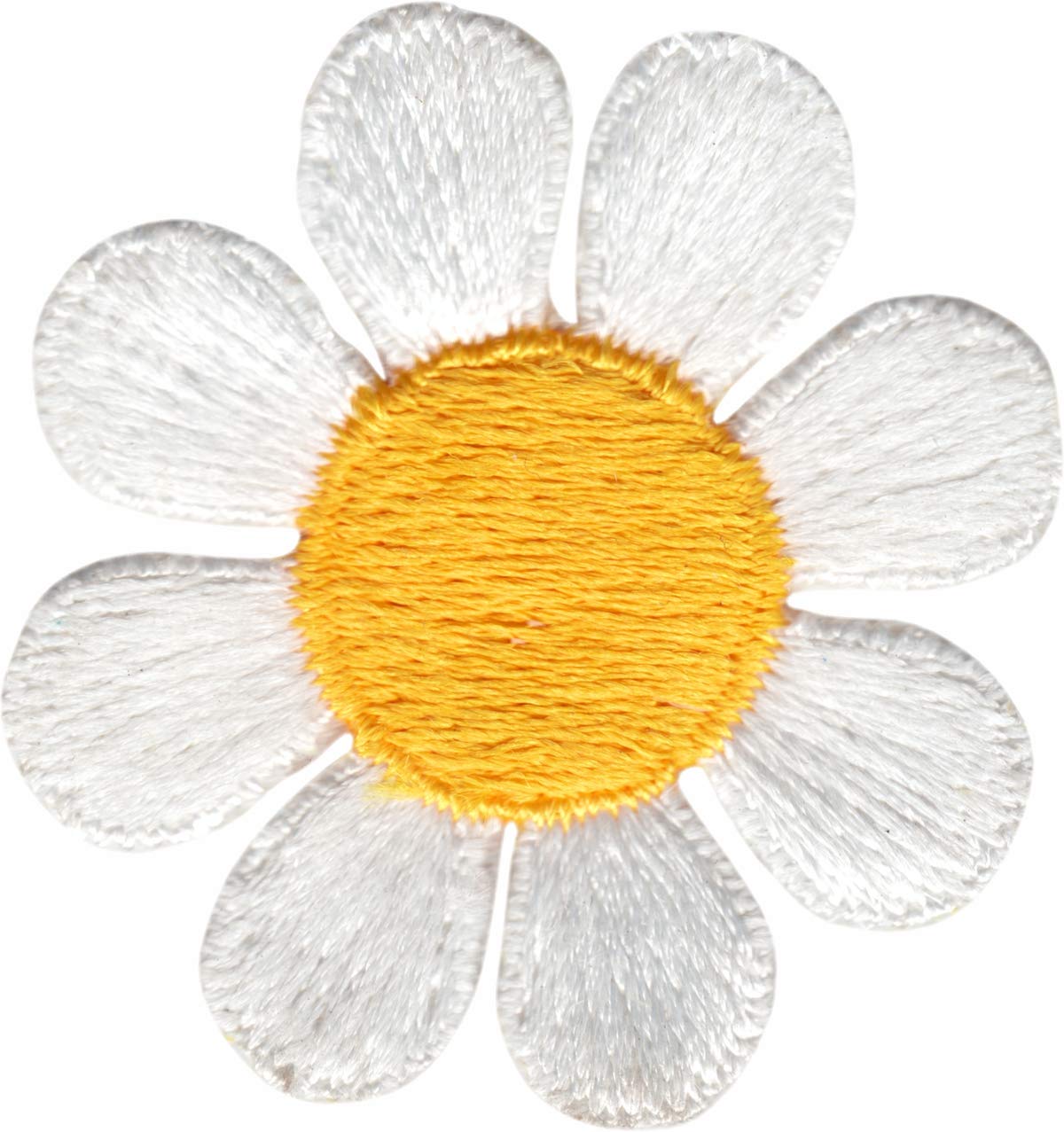 2" Daisy Flower - White with Yellow Center - Embroidered Iron on Patch