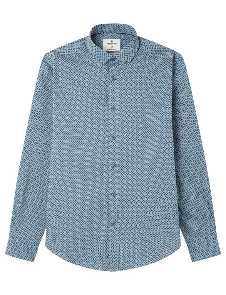 Chemise Easy Care stretch bleu SPRINGFIELD microprint infroissable XXL