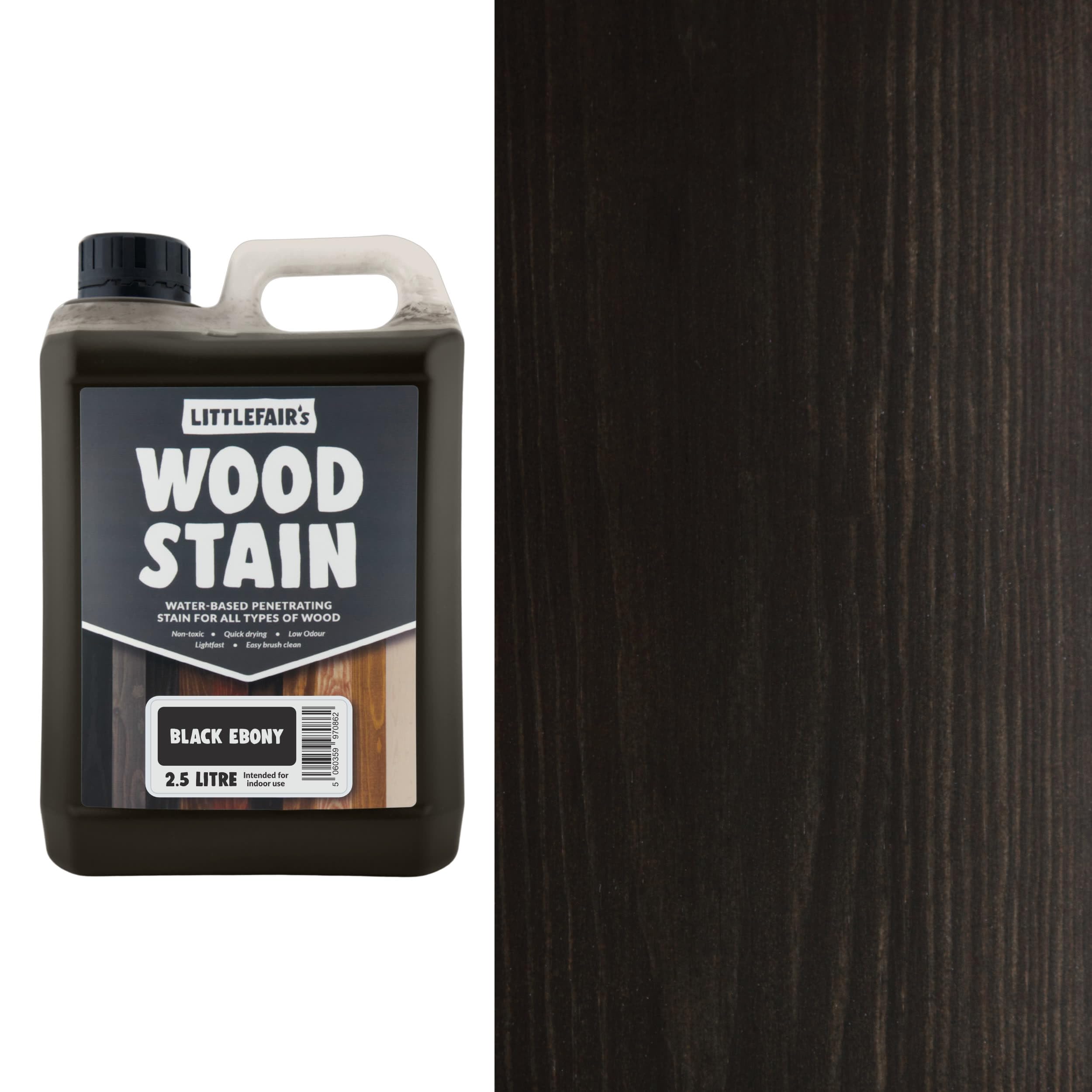 Littlefair's Black Ebony Wood Stain Water-Based - (Black Ebony) – Non-Toxic, Eco-Friendly & Quick Drying - Easy-To-Apply, Concentrated Formula For All Wood Types – 2.5 Ltr