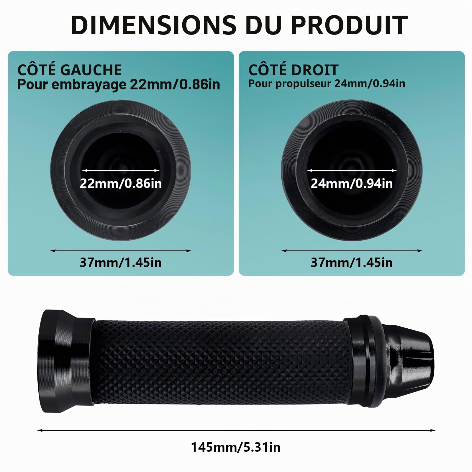 Poignées de guidon de moto, poignées de guidon de moto 22 mm/24 mm, poignées de guidon de moto tout-terrain, poignées de moto universelles en caoutchouc antidérapant, poignées de vélo, poignées de