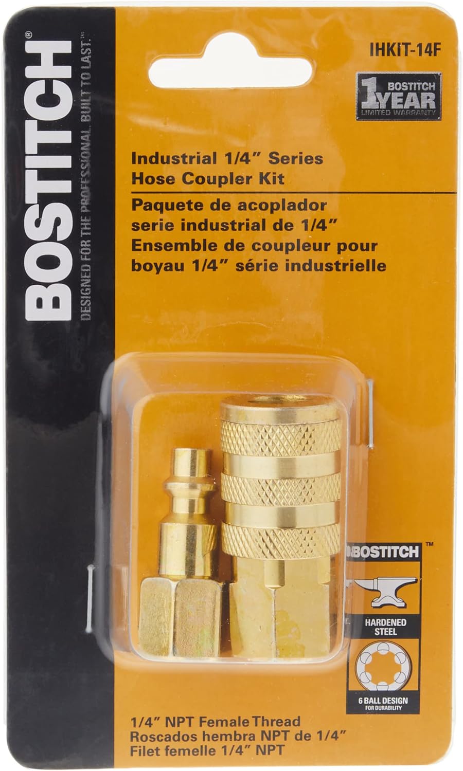 BOSTITCH IHKIT-14F Industrial 1/4-Inch Series Hose Coupler Kit with 1/4-Inch NPT Thread
