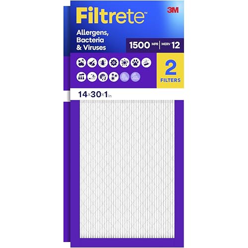 Filtrete 14x30x1 Air Filter, MERV 12, MPR 1500, 2 HVAC Filters
