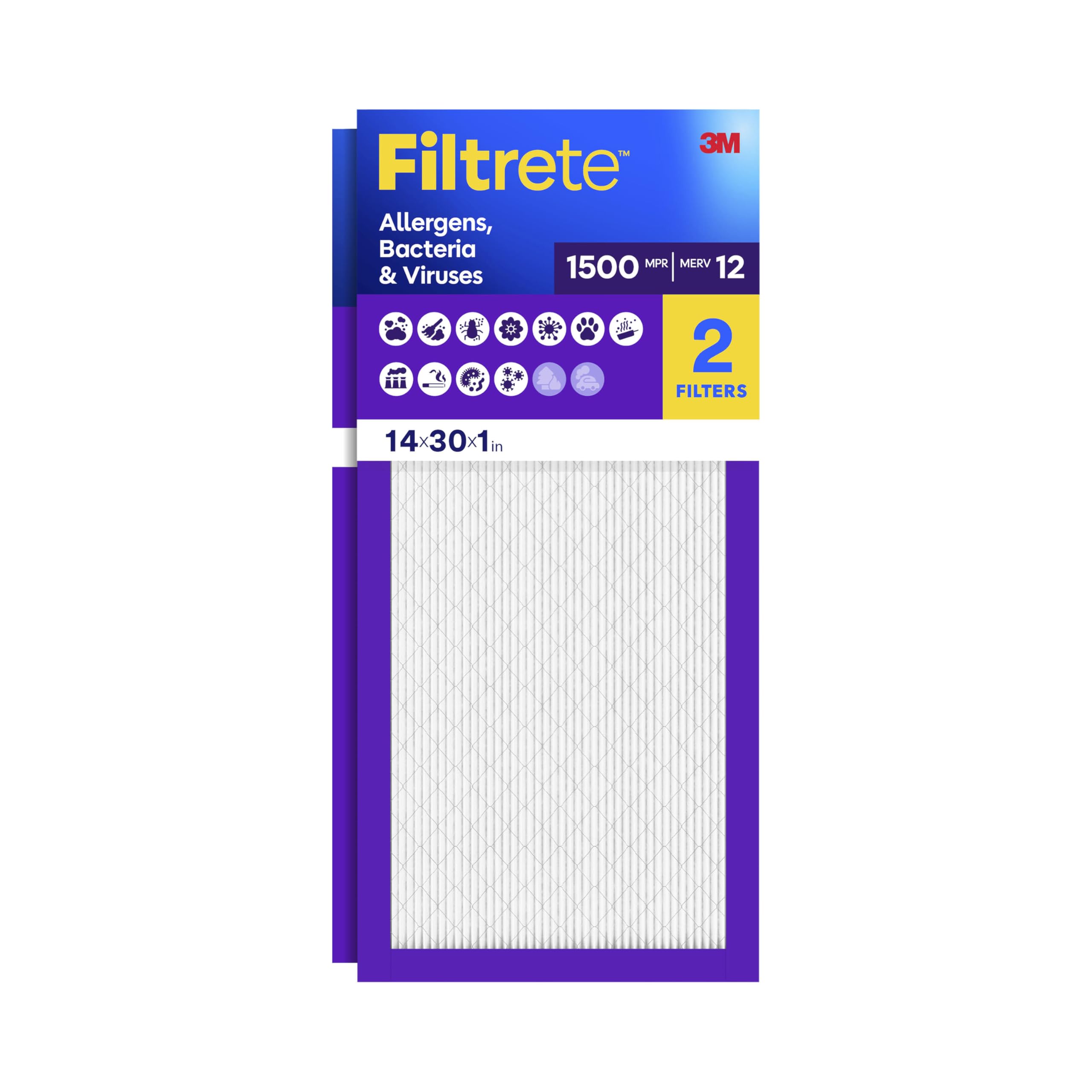 Filtrete 14x30x1, AC Fırın Hava Filtresi, MPR 1500, Healthy Living Ultra Alerjen, 2'li Paket (Tam Ölçüler 13,81 x 29,81 x 0,78)