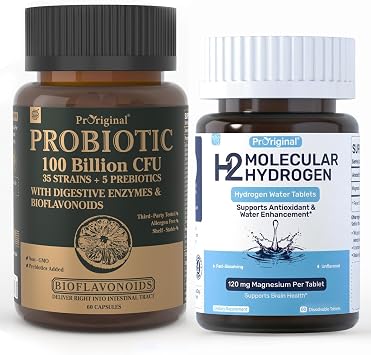 12 PPM Molecular Hydrogen Tablets & 35-Strain Probiotics with Prebiotics | Daily Wellness & Digestive Routine | 2 Items
