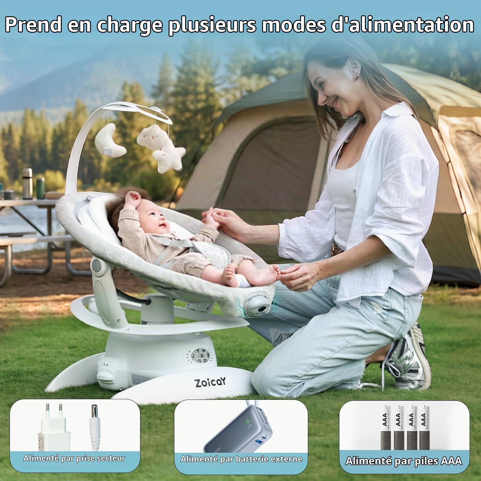 Balancelle Bébé Electrique 3-in-1 avec 9 Modes pour 0–9 mois, Jusqu'à 11 Kg | Transat Balancelle avec Siège Réglable Fonction de Timing et Musique, Télécommande Bluetooth contrôle pour Intérieure (Blanc)