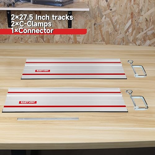 Miniatura 7 de Eastvolt Riel guía de sierra de riel de 55 pulgadas para sierra de oruga, 2 rieles guía de 2 x 27.5, conector de riel guía y 2 abrazaderas en C para