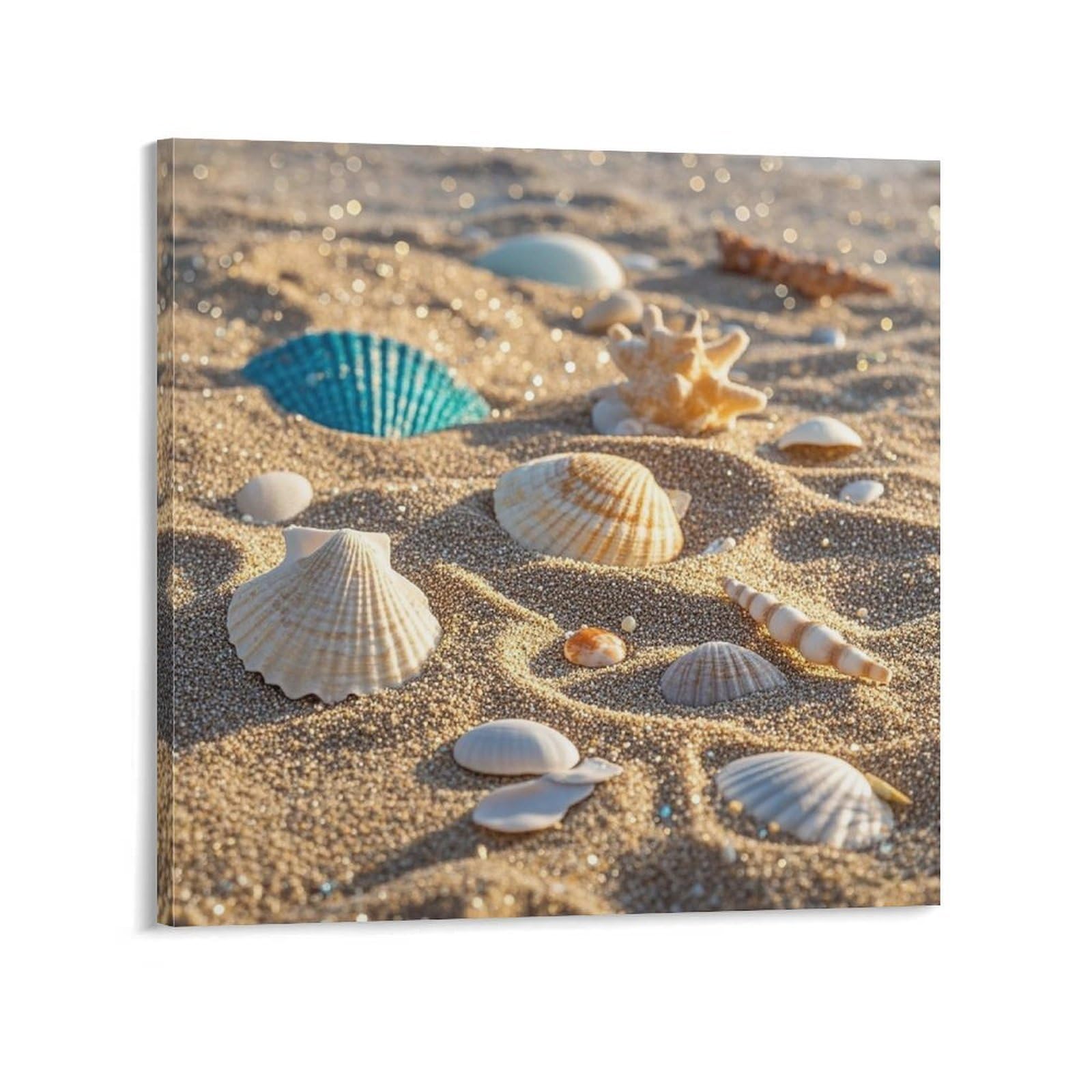 KLOPH Seashells Sand Canvas Wall Art for Living Room 10x10inch Modern Artwork Painting for Bathroom Hanging Canvas Prints Aesthetic Wallart for Bedroom Kitchen Office Wall Decor