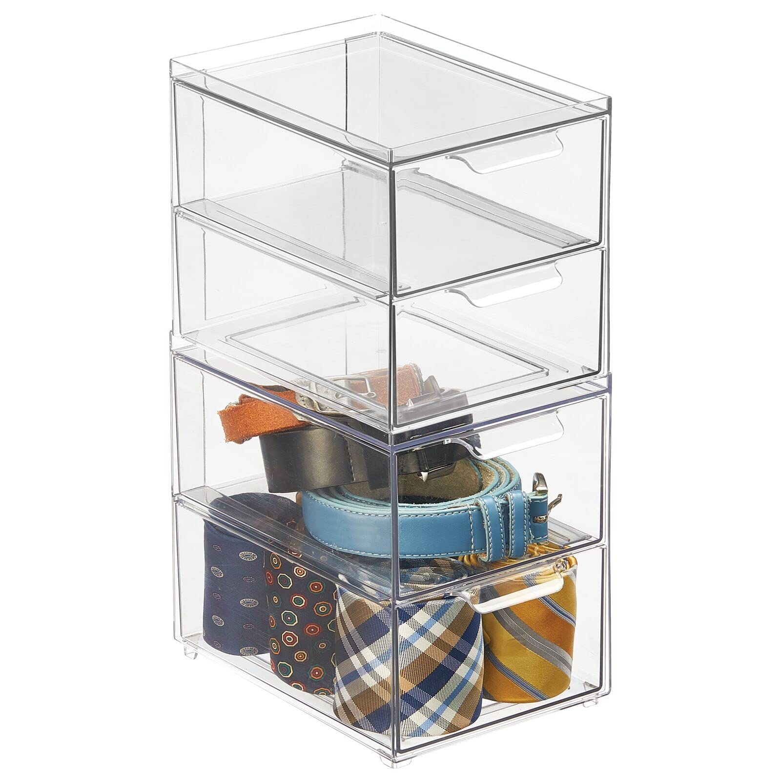 mDesign Stackable Storage Containers Box with 2 PullOut Drawers