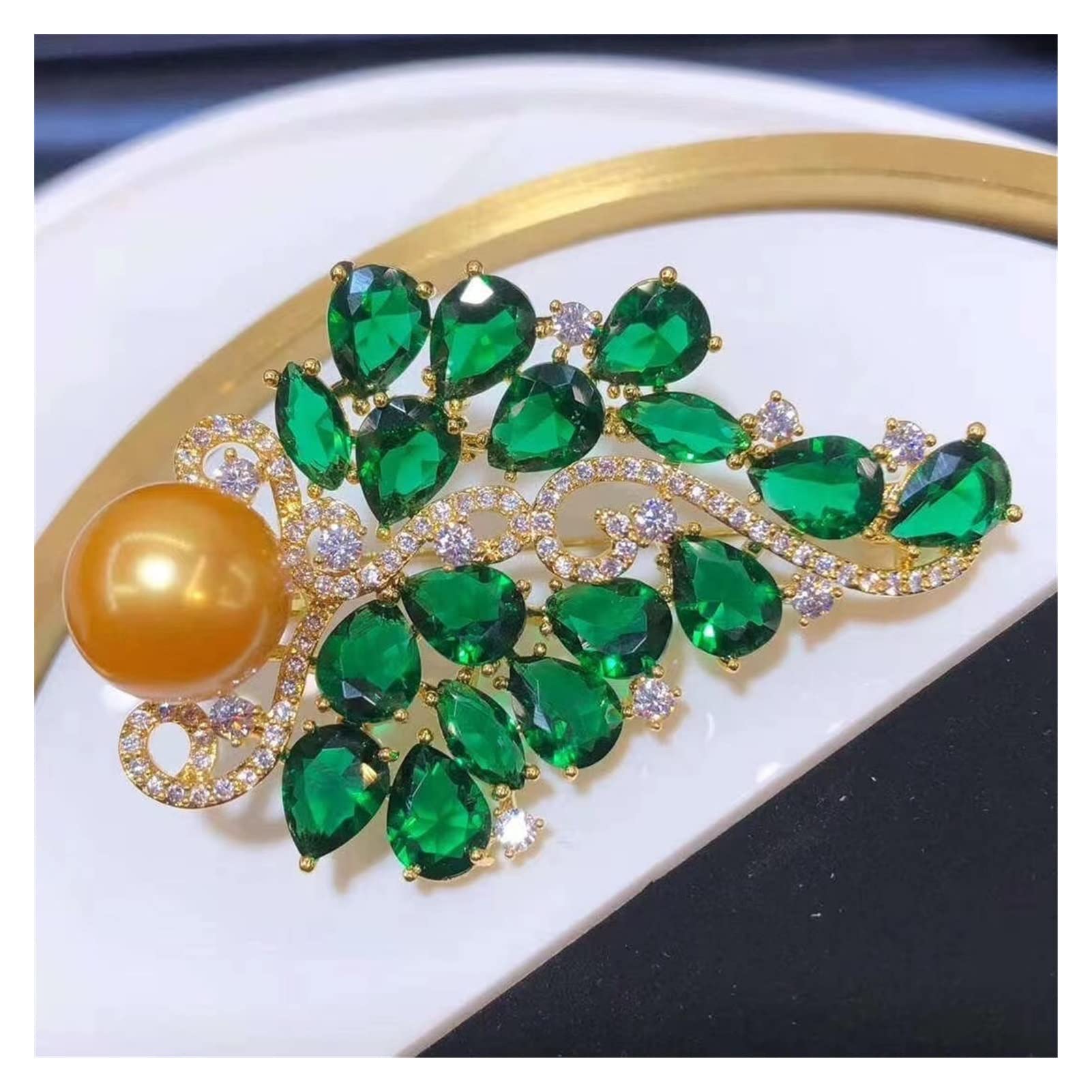 Broche con Forma de Ramillete, Estilo Art déco, Broche de Perlas, Exquisita joyería, Chapado en Oro, 11-12 mm, Broche de Perlas de Agua Dulce for Damas