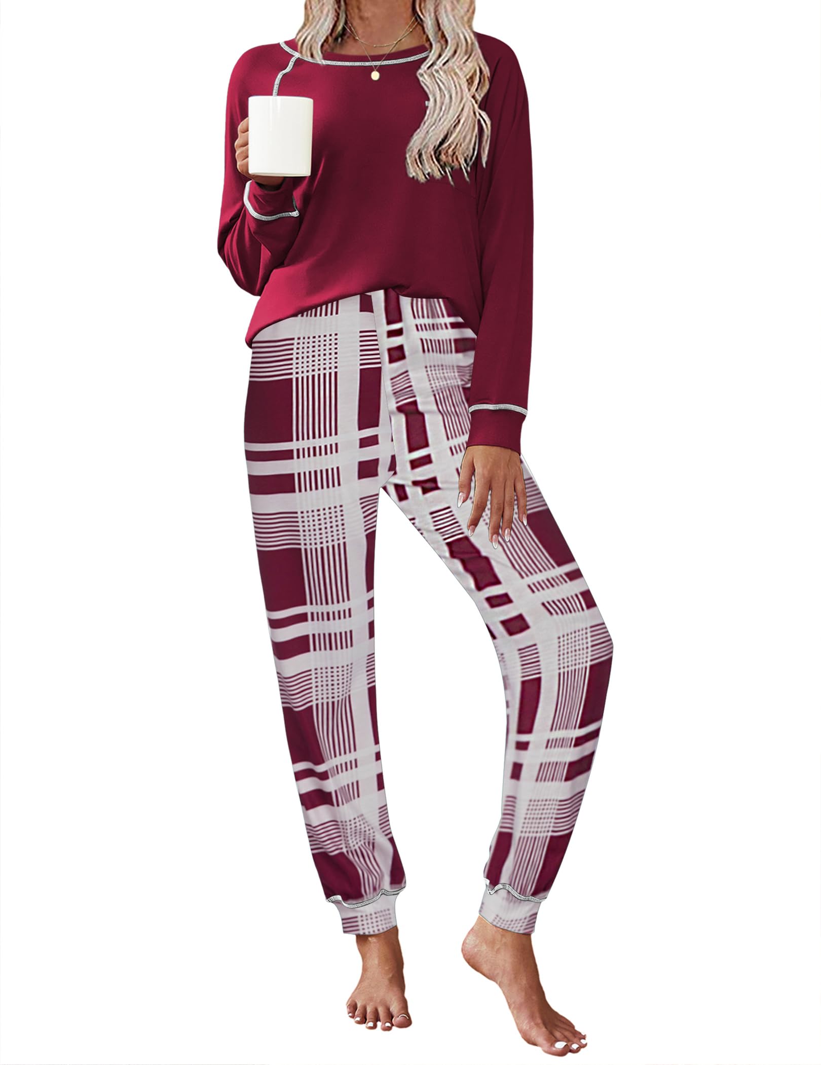 Ekouaer Pajamas Set for Women Soft Comfy Pjs Jogger Lounge Sets | Pullover Long Sleeve Sleepwear,Fall Jogger Loungewear,Gift for Mom,Wife,Friends