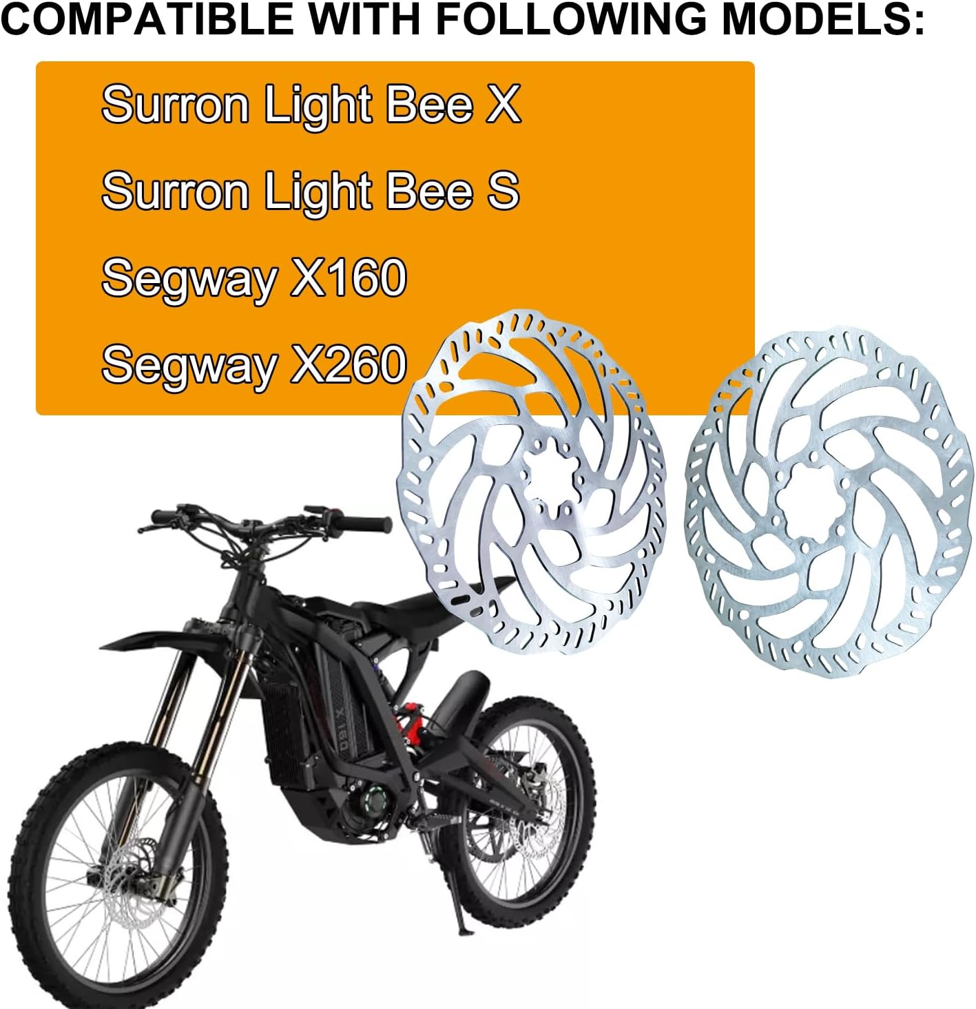 2-Pack Front & Rear Brake Rotor Discs – Direct Replacement Compatible with Surron Light Bee X/S & Segway X160/X260 Electric Dirt Bikes | High-Grade Cross-Drilled & Vented Stainless Steel