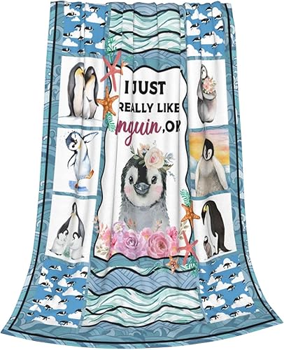 Miniatura 3 de Manta de pingüino, regalos para niños, niñas, mujeres, niños y adultos, diseño de animales antárticos de hielo azul, decoración de pingüinos, suave