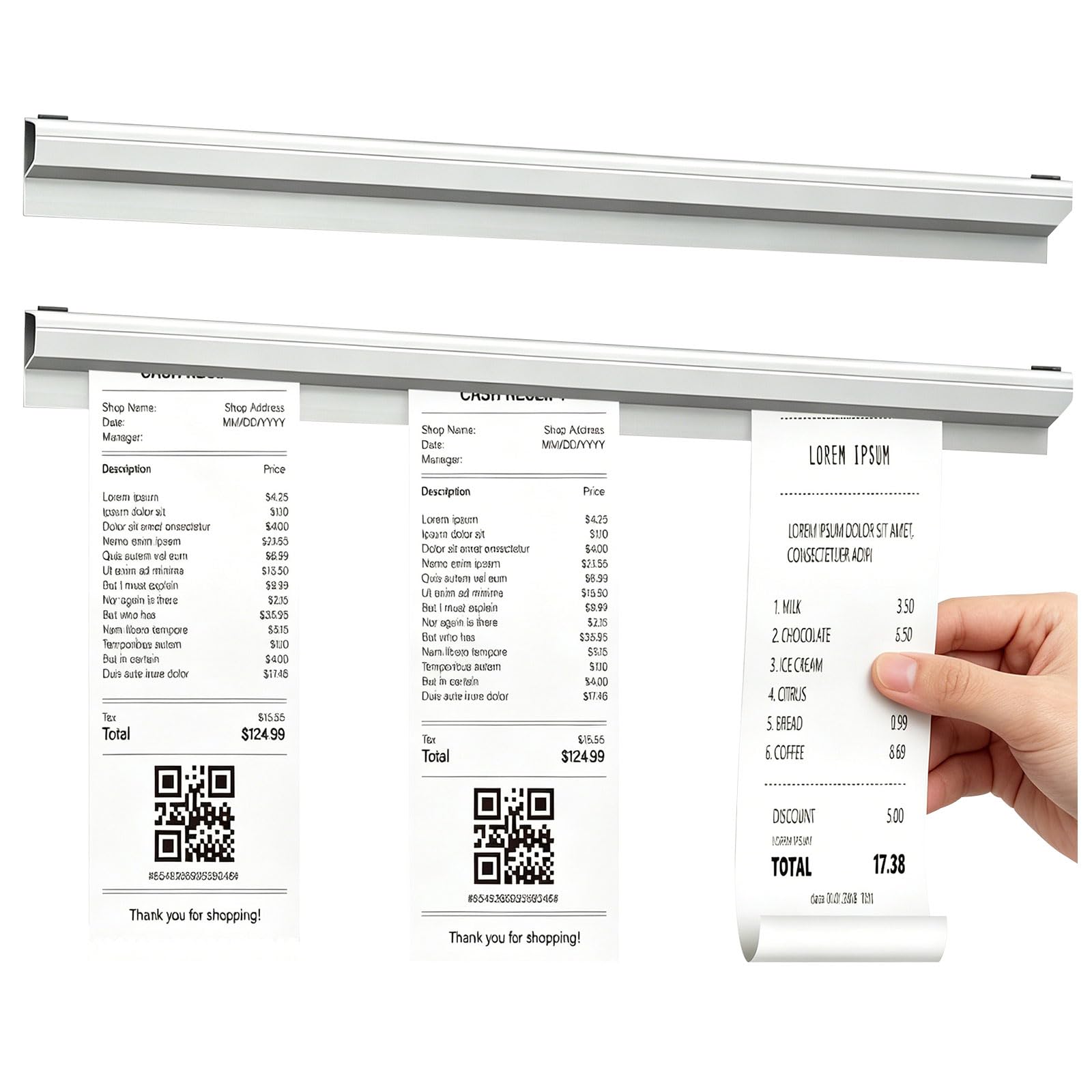 2pcs Porte Ticket, 30CM Support Bon de Commande Restaurant, Rail de Billetterie Mural en Aluminium für Restaurant, Küche und Bar, geeignet für Kassenzettel, Notizzettel und Etikettenhalter