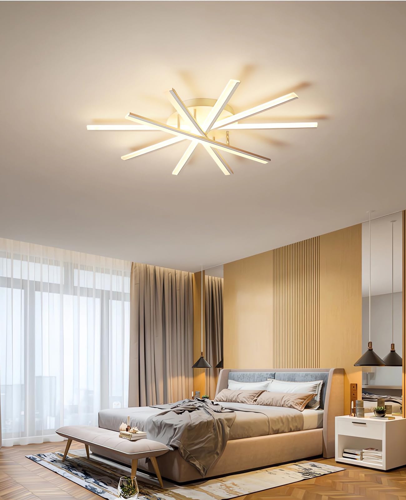 Ceiling Light with Remote Control Modern Led Living Room Light Scalloped Bedroom Ceiling Lights Colour Temperature Adjustable Warm Lighting Ceiling Lamp Dining Room Kitchen Lighting (White, 5 Heads)