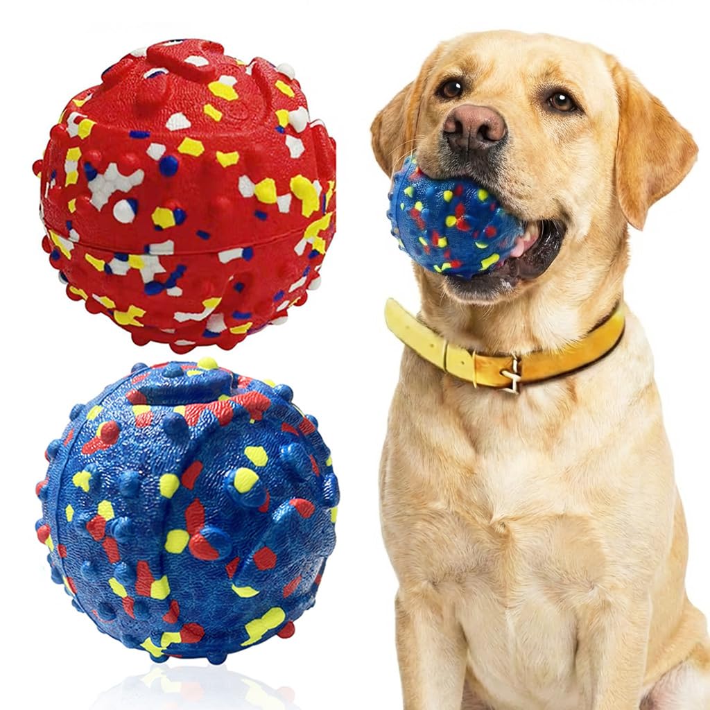 CAISHOW Dog Ball Squeak Toys, Blue and Red