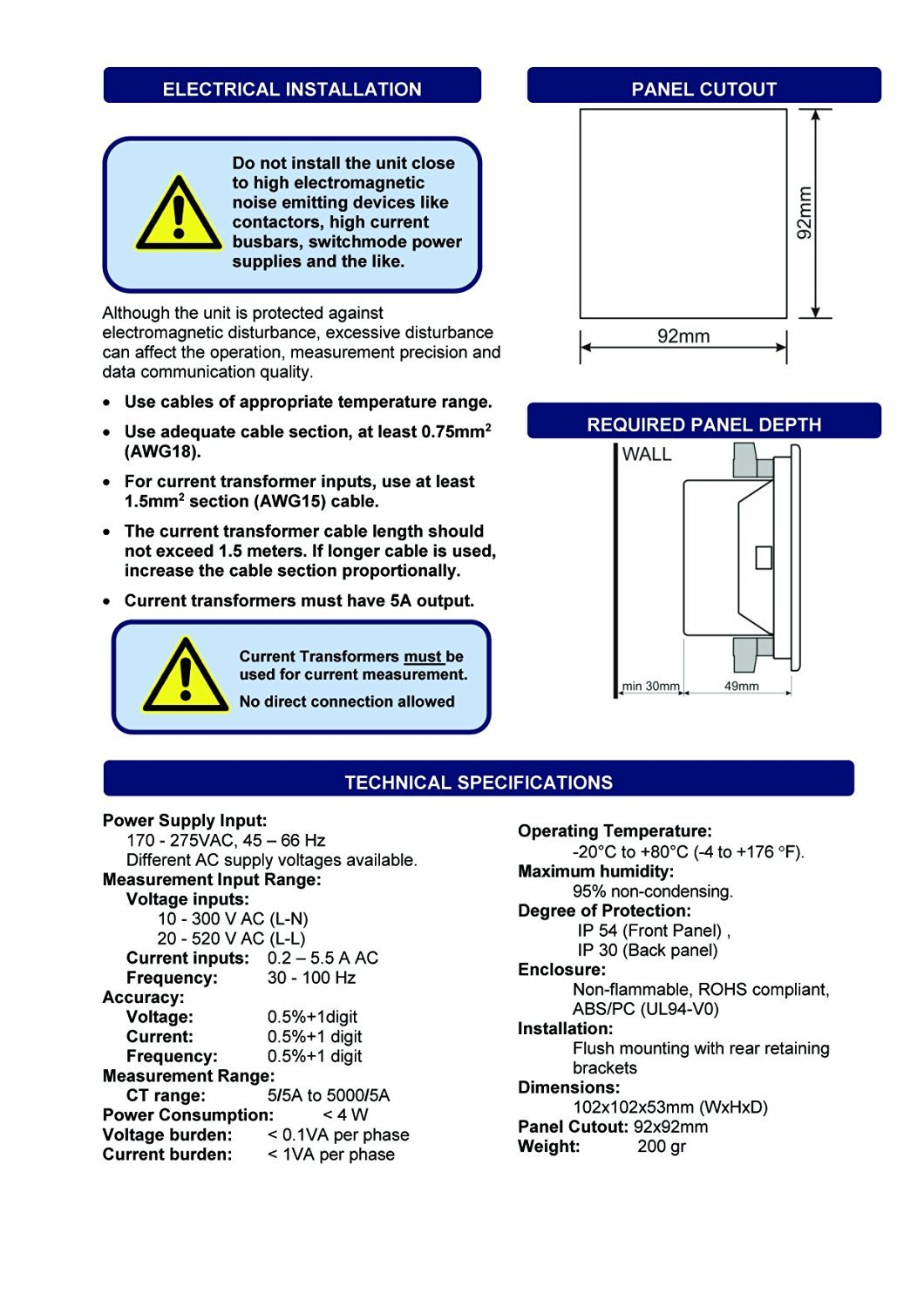 DATAKOM DKM-401 Digital Multimeter Panel, 96x96mm, 3 Phase