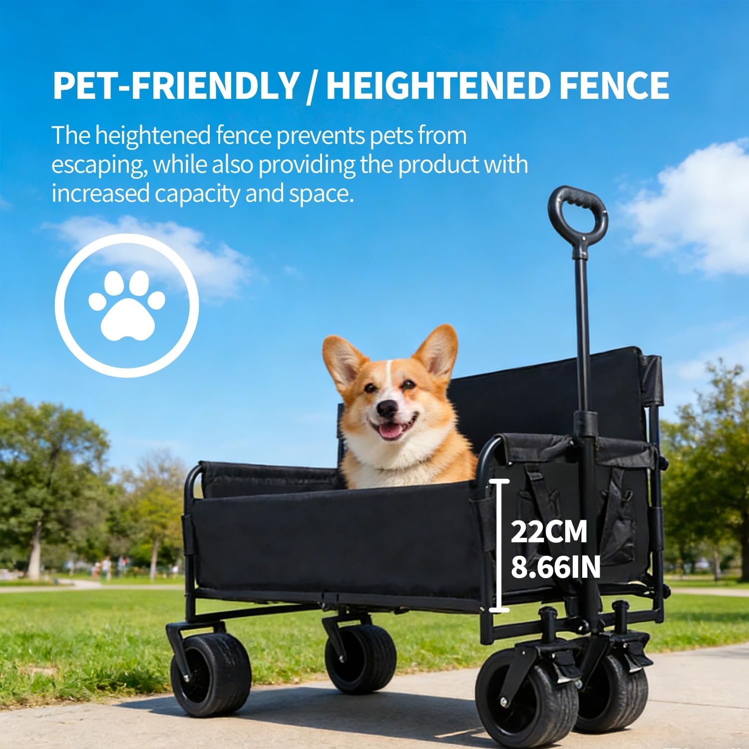 36.6" L Collapsible Foldable Extended Wagon, Heavy Duty Utility Wagon, Large Capacity Beach Wagon for Camping, Garden, Sports & Outdoor Gear