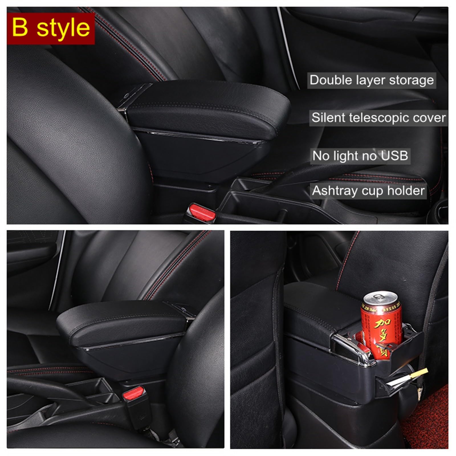 Pasuje do podłokietnika Kia Rio do podłokietnika Kia Stonic europa części ameryka południowa obrotowy schowek akcesoria samochodowe wnętrze (Material : B Styke All Black)