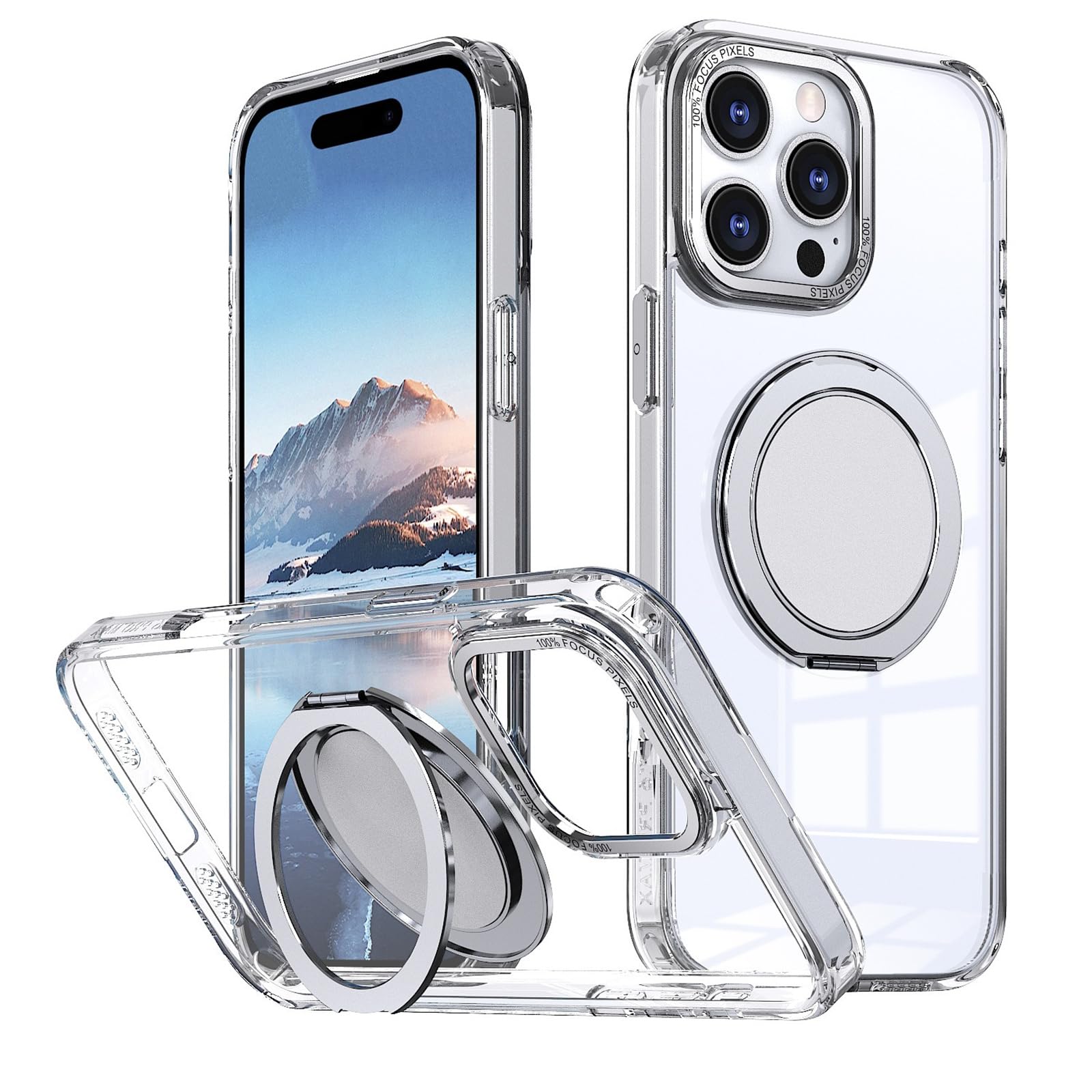 Coque iPhone 16 Pro MagSafe transparente à anneau rotatif 360 - 8