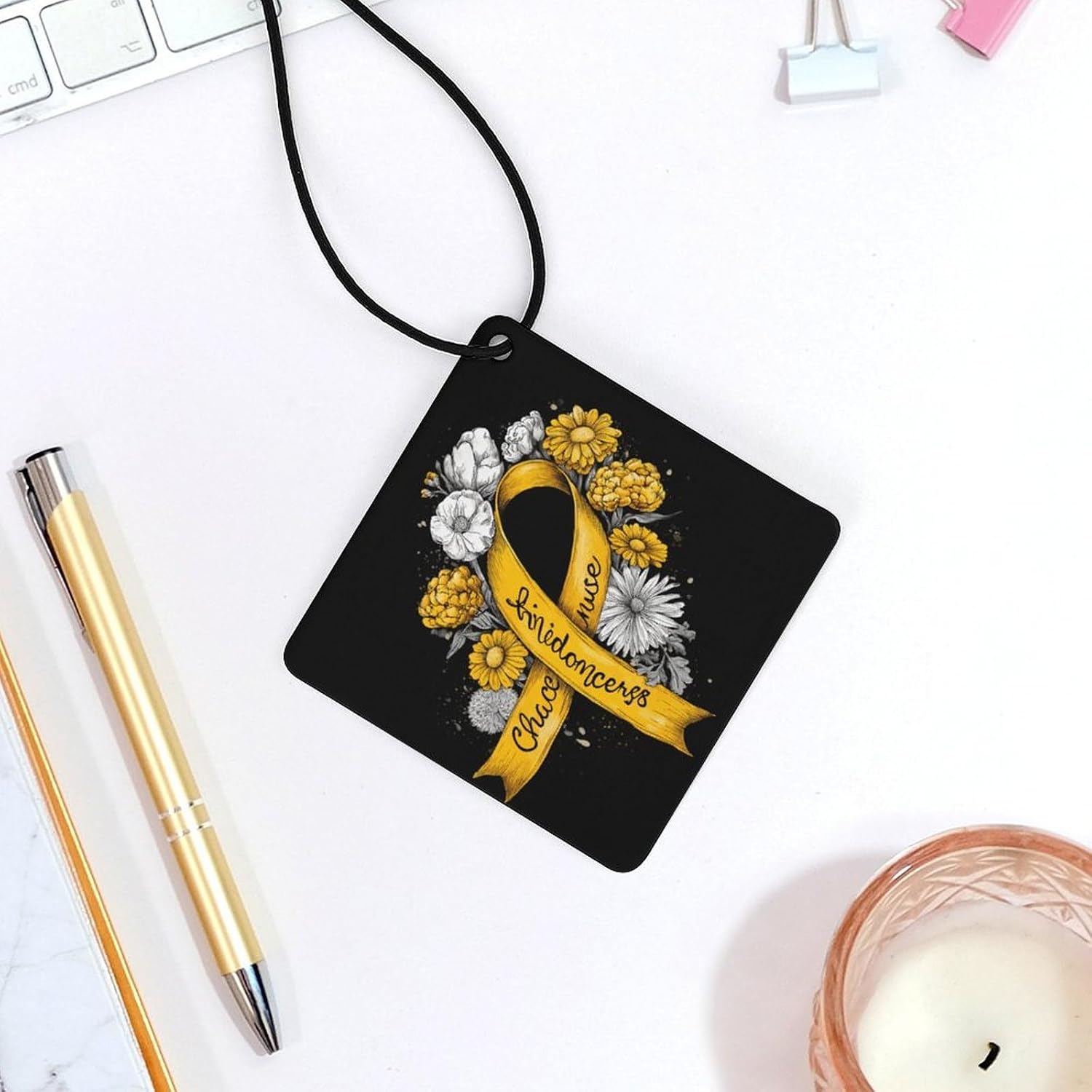 Childhood Cancer Awareness Ribbon Flower Car Air Freshener Hanging Aromatherapy Tablets for Car Accessories Rhombus