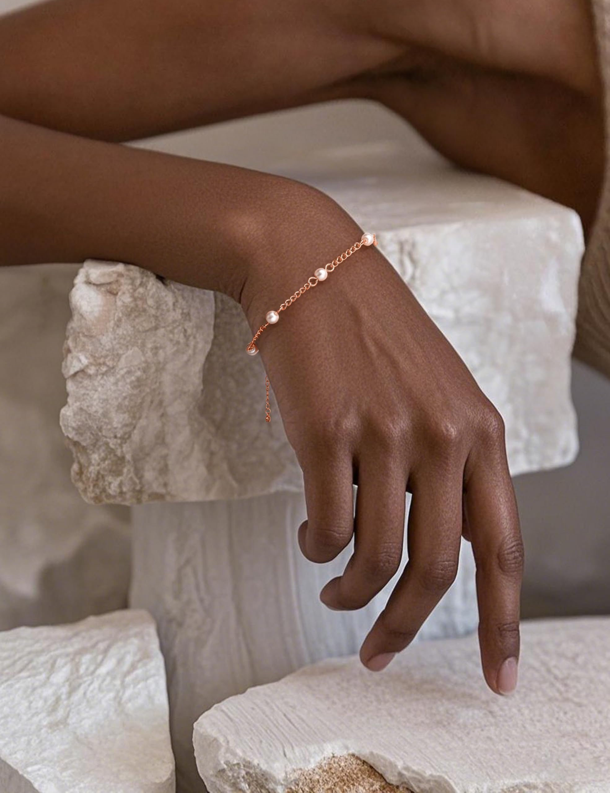 HHRFCS Pulseras de Perlas de Agua Dulce para Mujer Pulsera de Perlas Hecha a Mano Ajustable Cadena de Mano Chapado en Oro de 18 Quilates/Oro Rosa/Oro Blanco Elegantes Joyas con Cuentas Regalos para