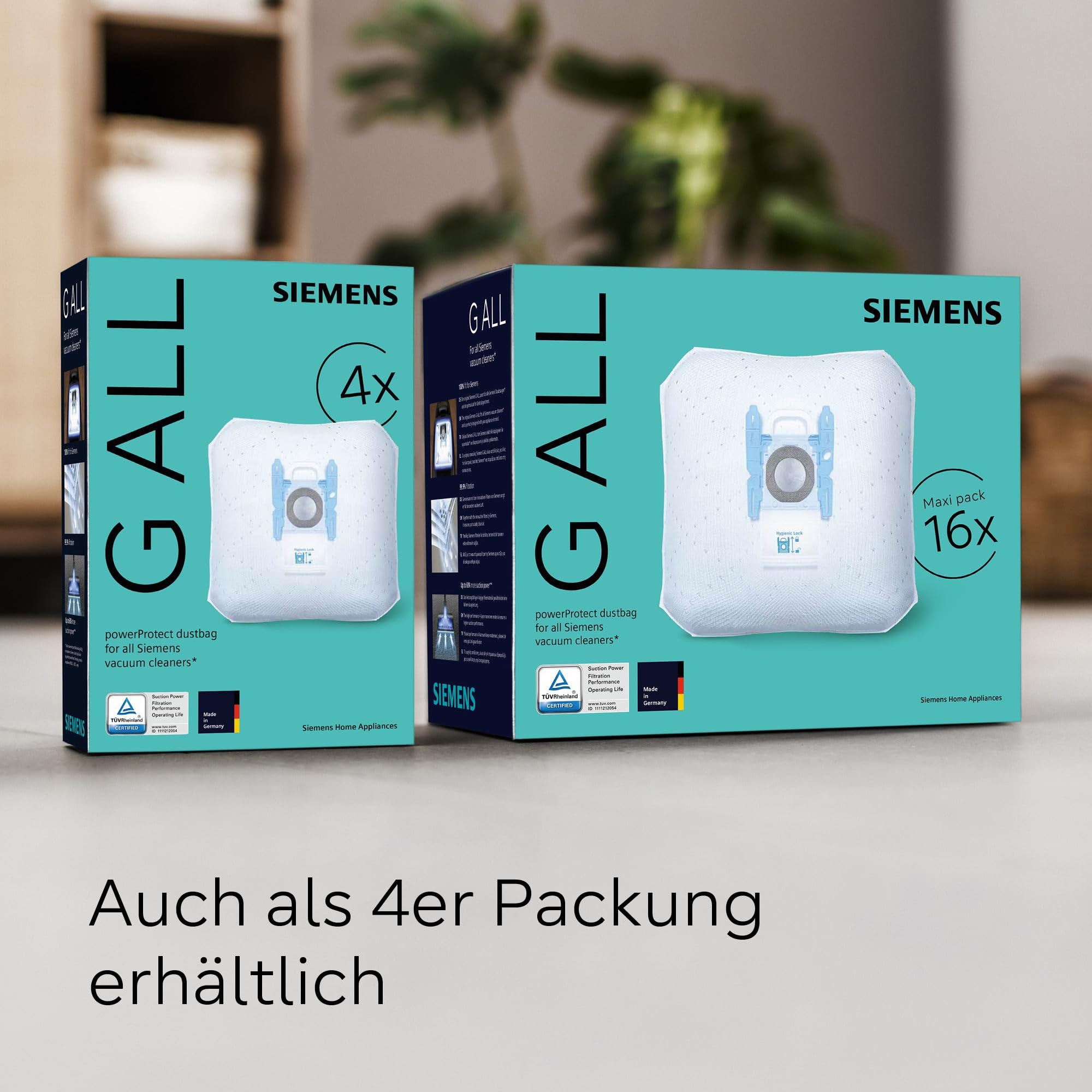 Siemens 16x Staubsaugerbeutel PowerProtect Typ G ALL VZ16GALL, 99,9% Feinstaubfilterung, Höhere Reinigungsleistung, 50% Längere Nutzungsdauer, Passend Für Alle Reihen außer VS08 Und VS01