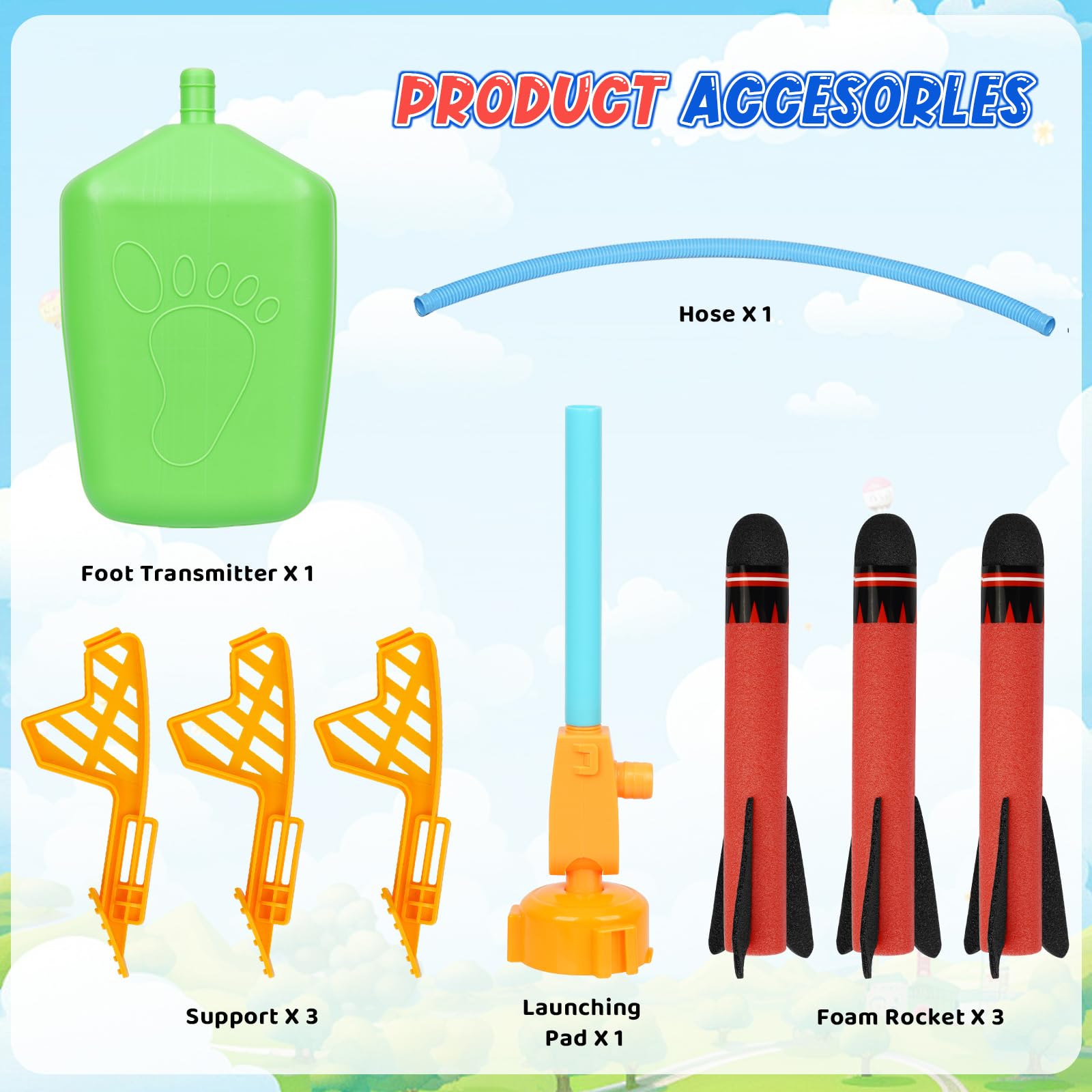 Lanceur de Fusée avec 3 Lance-Rocket en Mousse, Jouet Extérieur Enfant 4-12 Ans