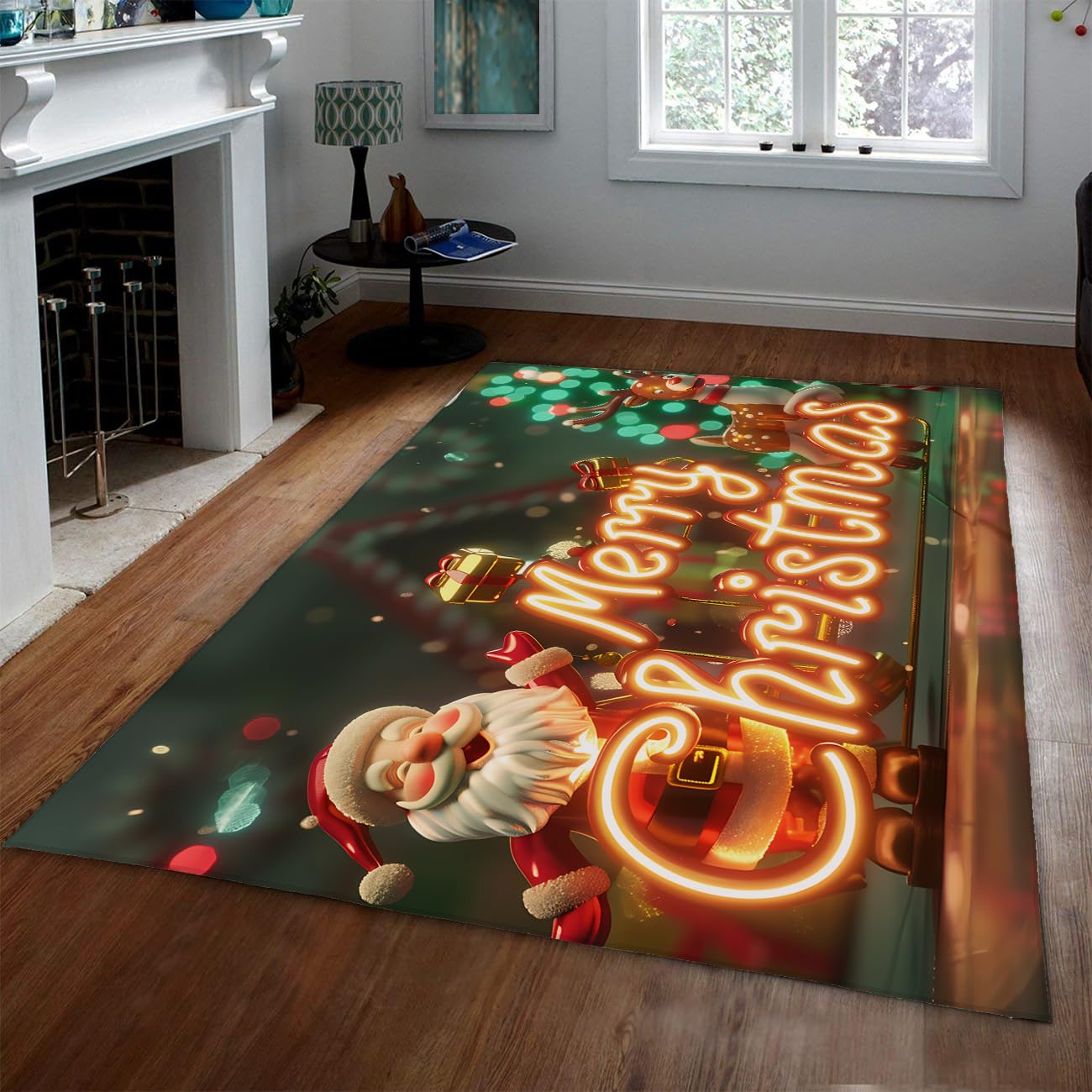 Tapis Noël lavable à poils bas 90x150cm pour décoration de chambre et séjour