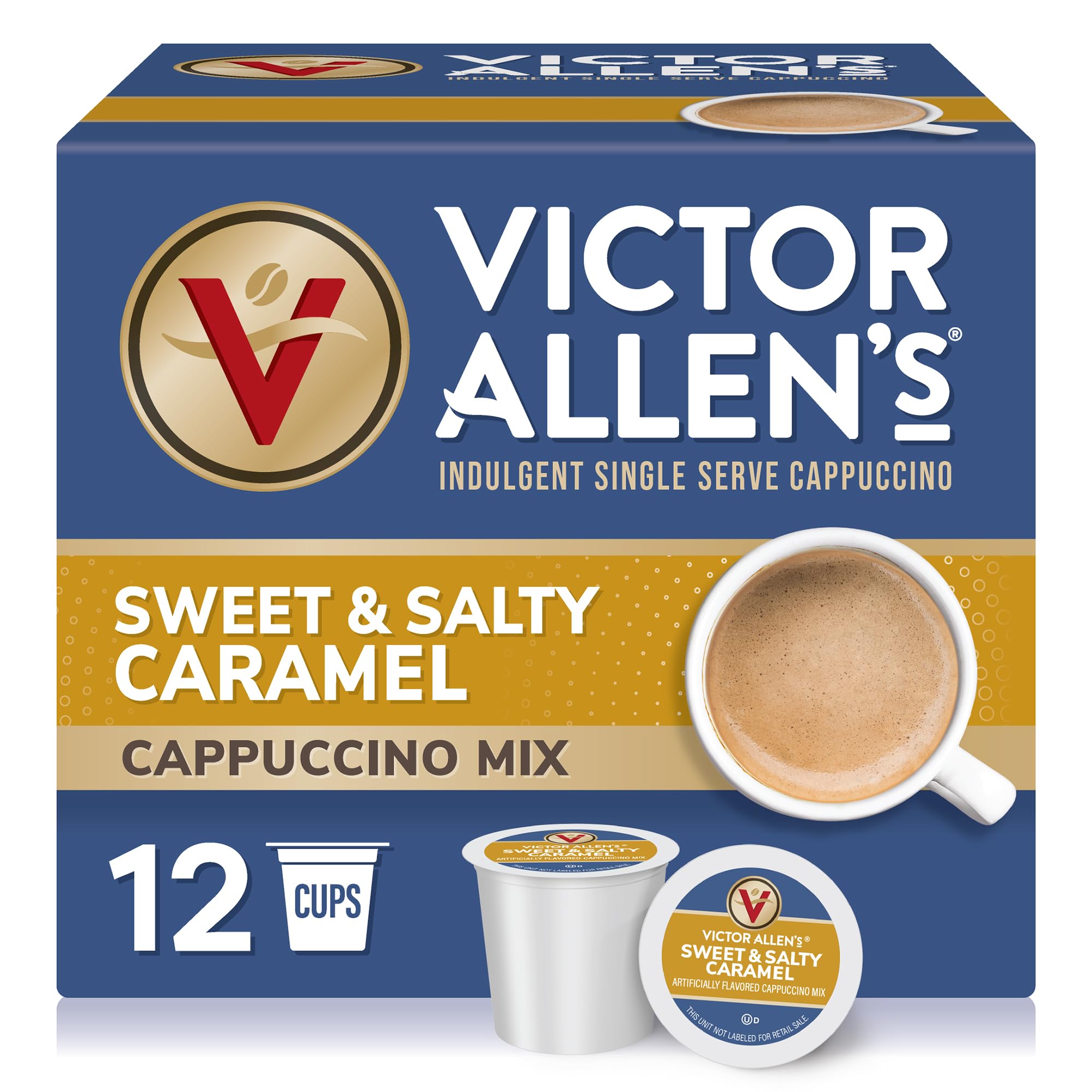 Victor Allen's CoffeeSweet and Salty Caramel Flavored Cappuccino, 12 Count, Single Serve Coffee Pods for Keurig K-Cup Brewers