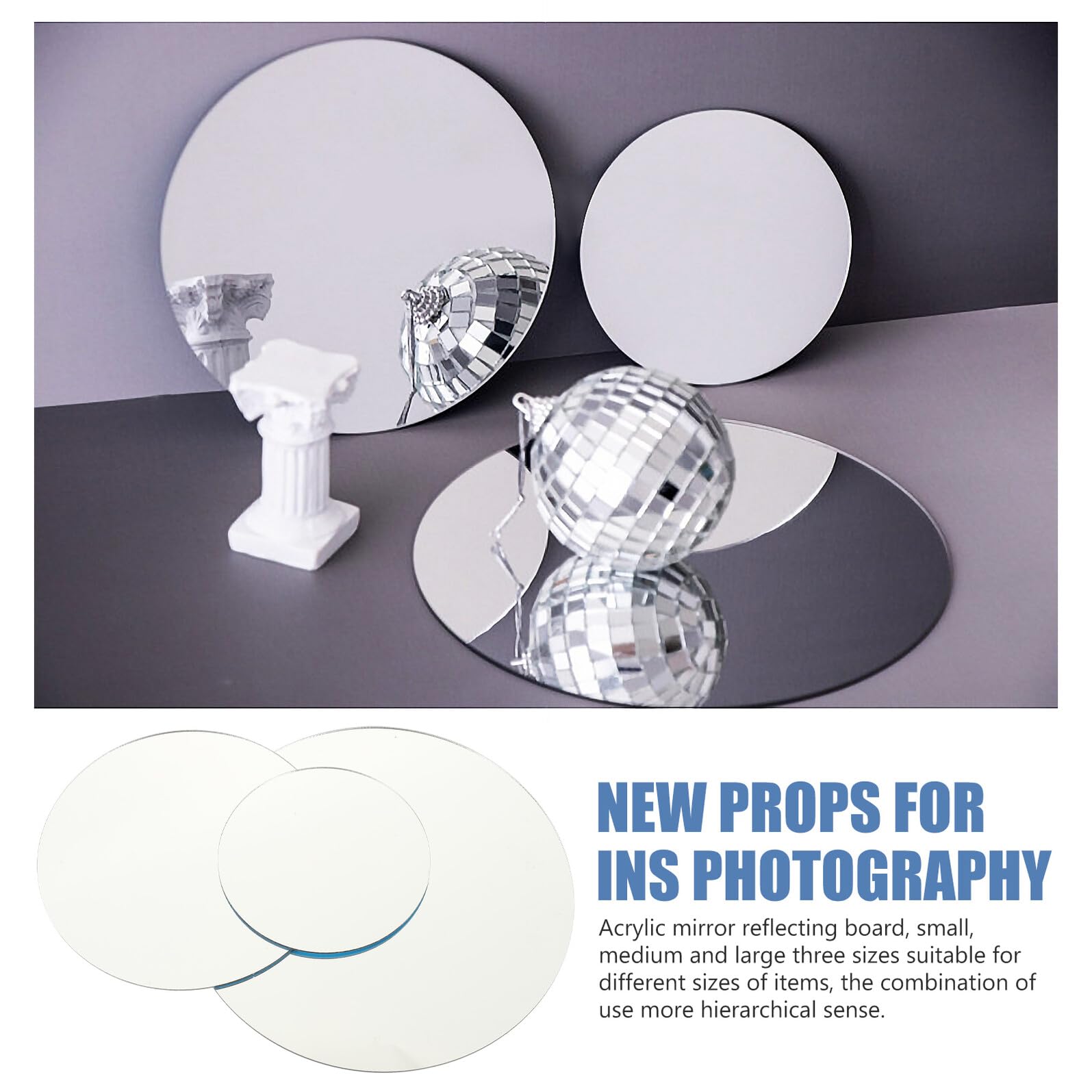 3 Piezas Tableros Redondos de Acrílico con Espejo para Fotografía Soporte Profesional para Decoración de Pared y Props de Fotos Diseño Chic para Estudios y Hogar